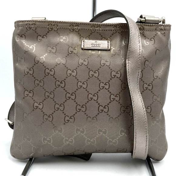 GUCCI 201538 Shoulder Bag Body GG Imprime Metallic Pink Brown Women's - Picture 1 of 10
